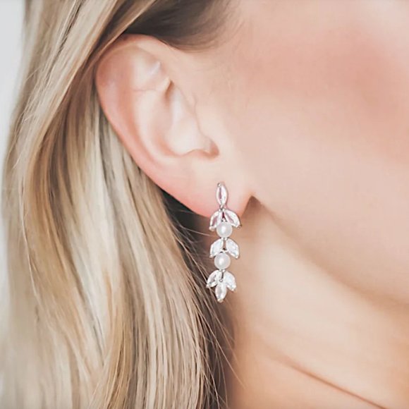 NEW~ Anthropologie BHLDN Pearl CZ Linear Dangle Earrings - Picture 12 of 12